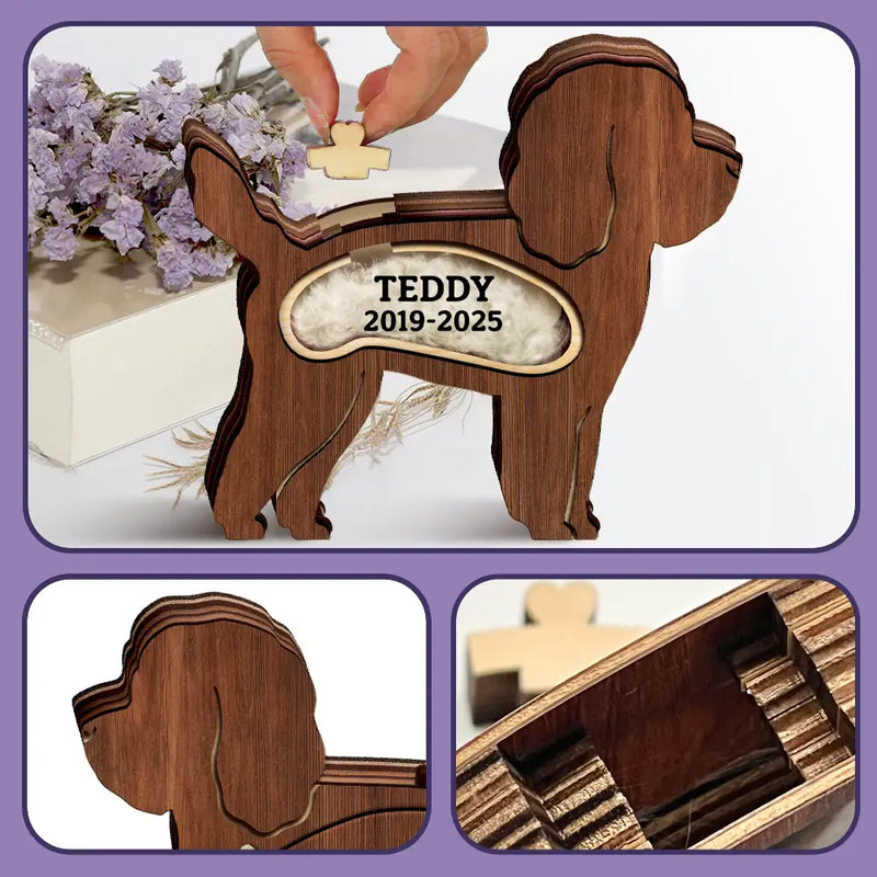 Dog Lovers,Dog Mom,Dog Dad,Pet Lovers,Pet Mom,Pet Dad,Memorial,Sad - Poodle Dog Memorial Shadowbox Fur Keepsake - Personalized Pet Shaped Wooden Keepsake