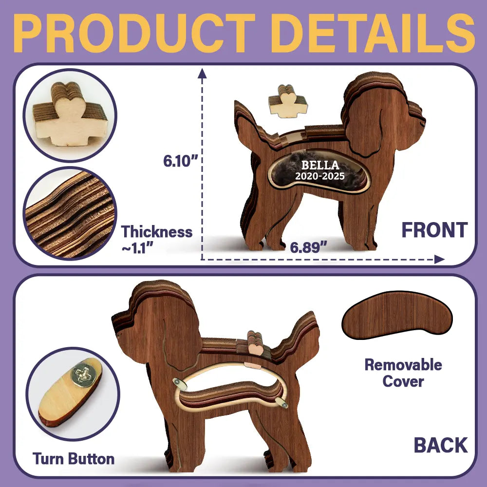 Dog Lovers,Dog Mom,Dog Dad,Pet Lovers,Pet Mom,Pet Dad,Memorial,Sad - Poodle Dog Memorial Shadowbox Fur Keepsake - Personalized Pet Shaped Wooden Keepsake