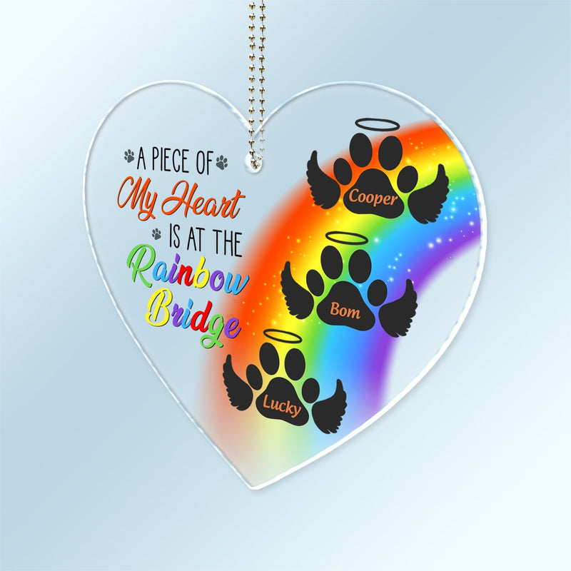 A Piece Of My Heart Is At The Rainbow Bridge - Pet Memorial - Personalized Acrylic Car Hanger