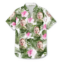 Custom Photo Pet Faces With Tropical Leaves - Fun Family Style - Personalized Hawaiian Shirt