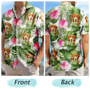 Custom Photo Pet Faces With Tropical Leaves - Fun Family Style - Personalized Hawaiian Shirt
