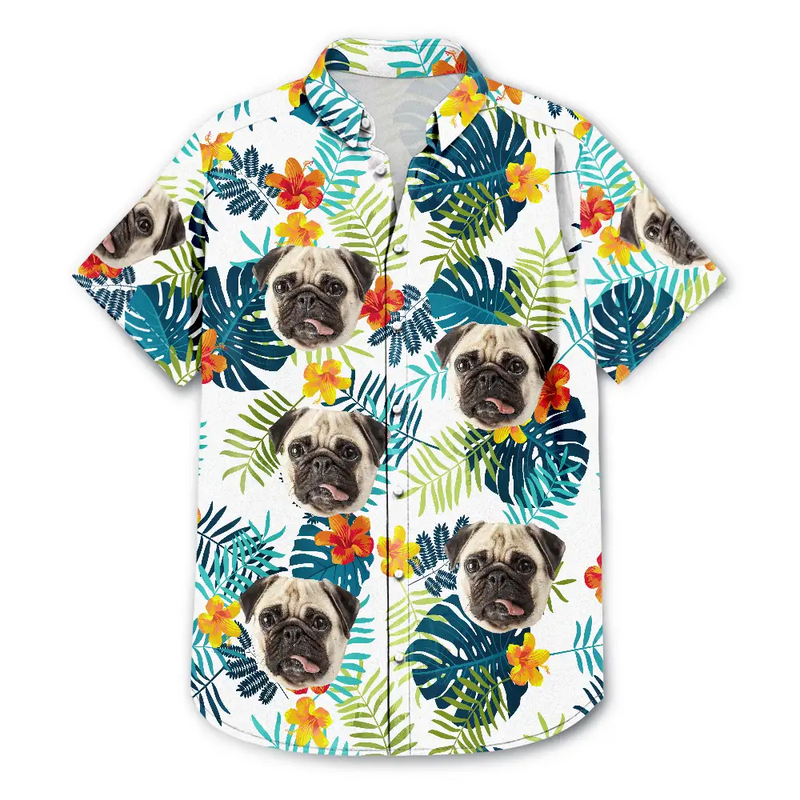 Custom Photo Pet Face In Tropical Vibes - Personalized Hawaiian Shirt