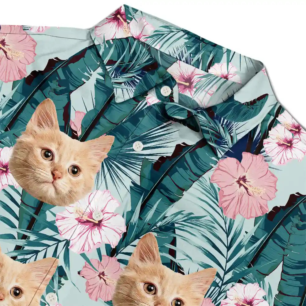 Custom Photo Pet Face In Tropical Vibes - Personalized Hawaiian Shirt