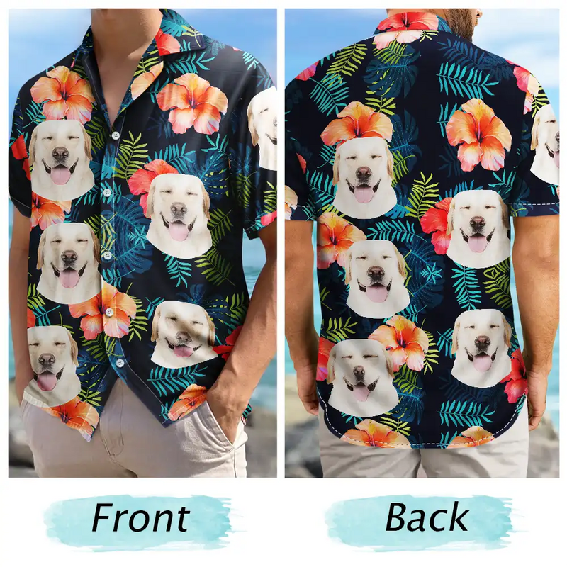 Custom Photo Pet Face In Tropical Vibes - Personalized Hawaiian Shirt