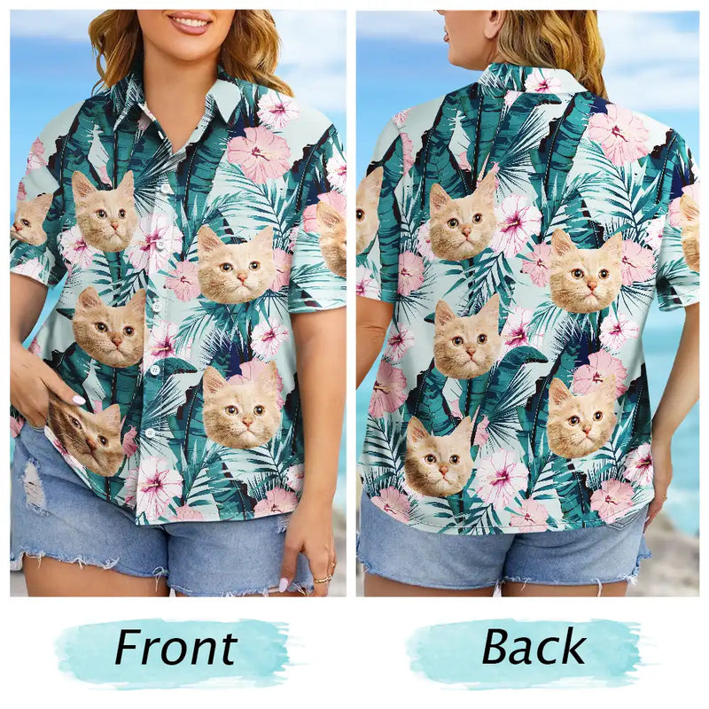 Custom Photo Pet Face In Tropical Vibes - Personalized Hawaiian Shirt