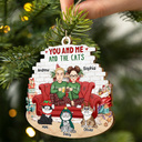 Couple You And Me And The Cats - Personalized Custom Shaped Wooden Ornament