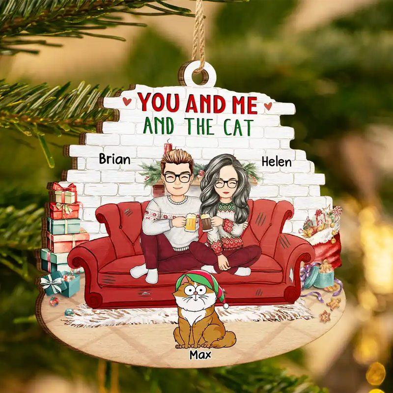 Couple You And Me And The Cats - Personalized Custom Shaped Wooden Ornament