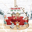 Couple You And Me And The Cats - Personalized Custom Shaped Wooden Ornament