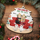 Couple You And Me And The Cats - Personalized Custom Shaped Wooden Ornament