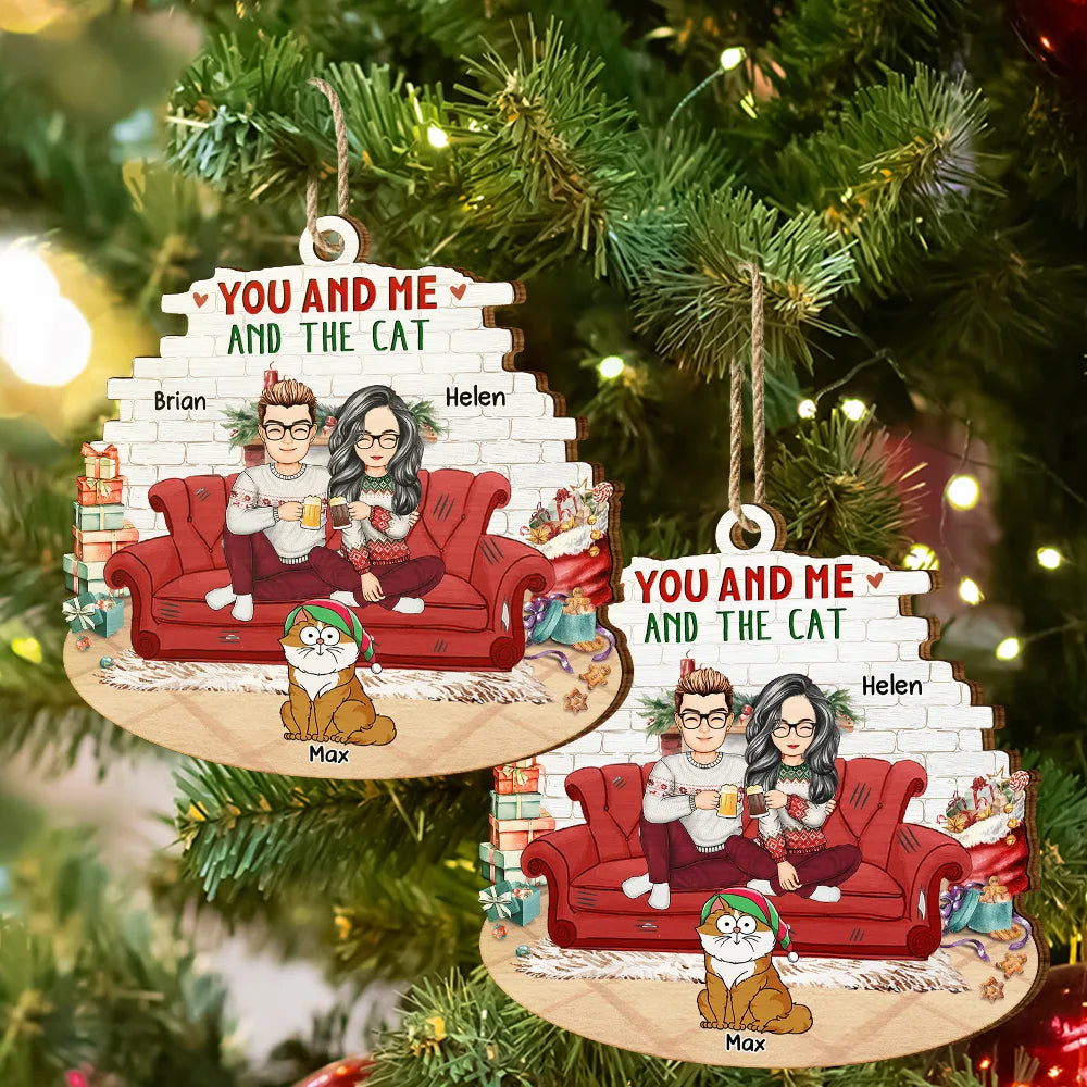 Couple You And Me And The Cats - Personalized Custom Shaped Wooden Ornament