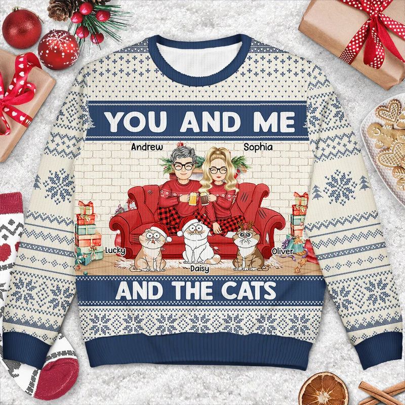 You And Me And The Cats - Personalized Unisex Ugly Sweater