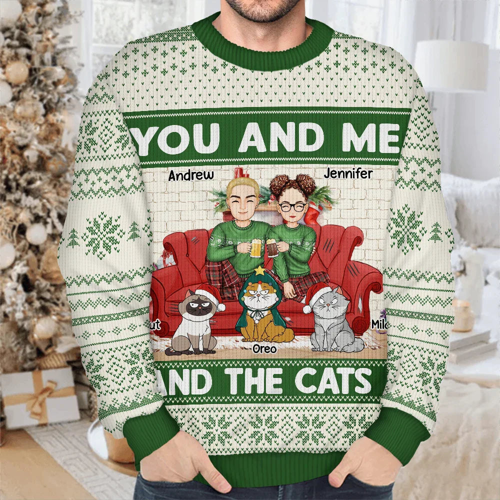 You And Me And The Cats - Personalized Unisex Ugly Sweater