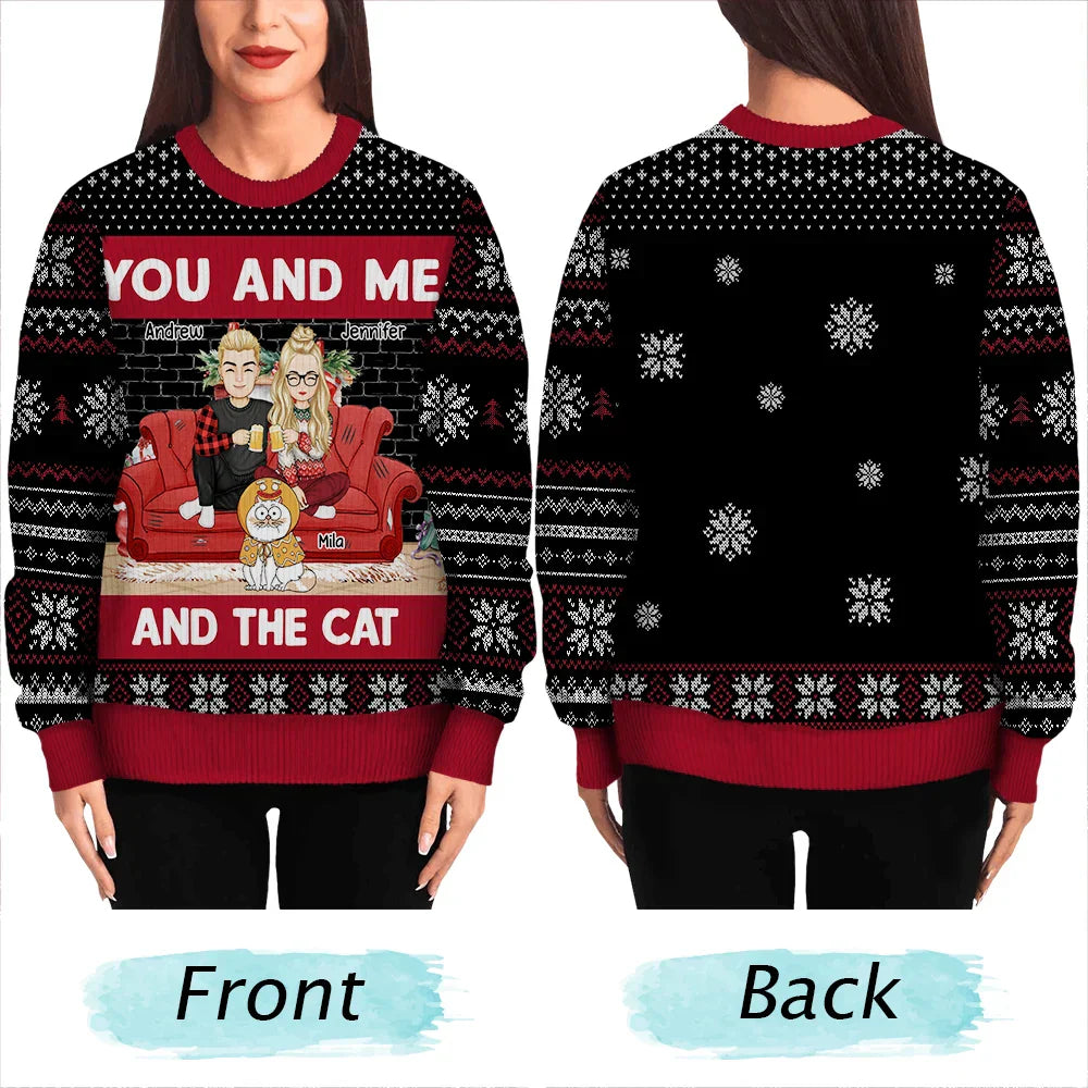 You And Me And The Cats - Personalized Unisex Ugly Sweater