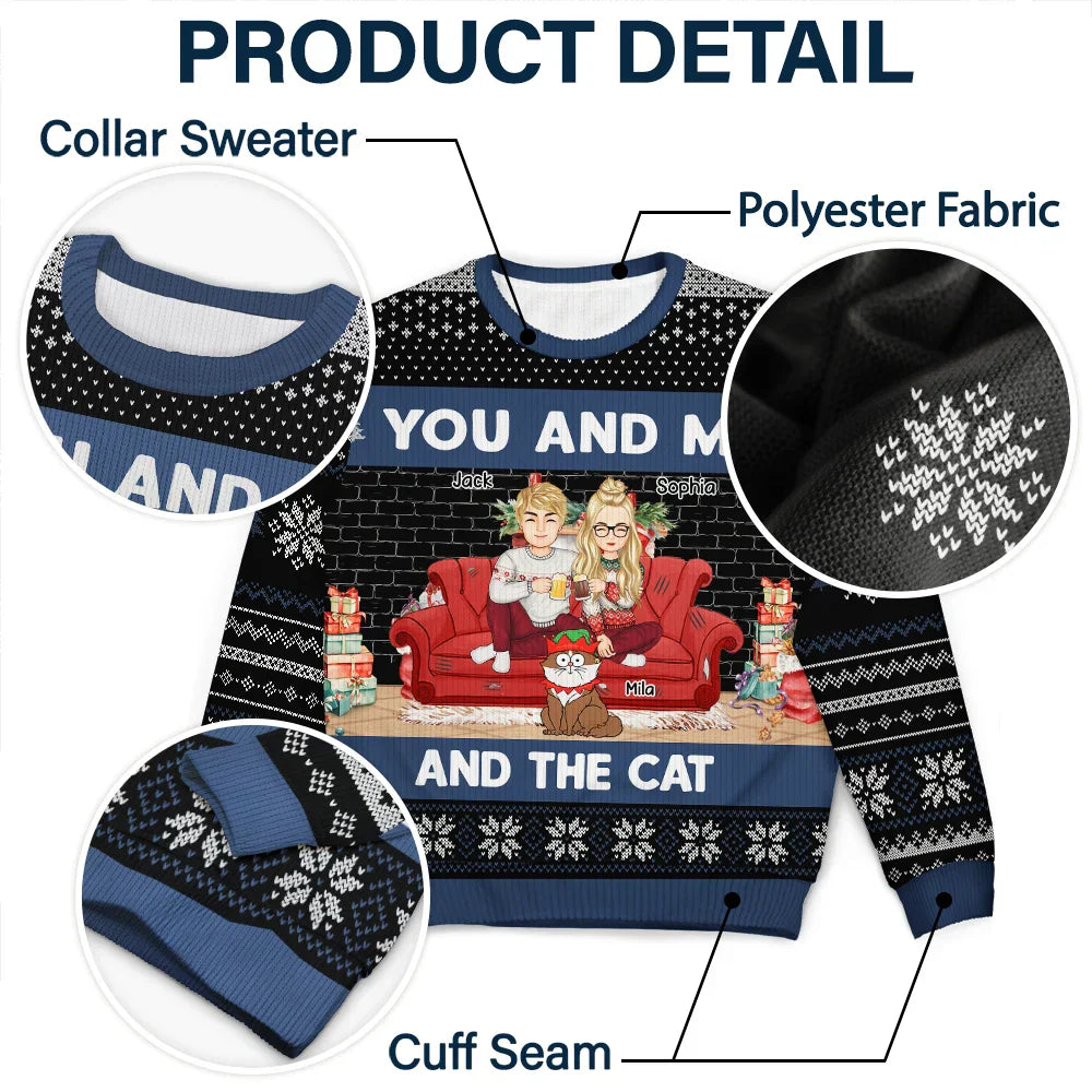 You And Me And The Cats - Personalized Unisex Ugly Sweater