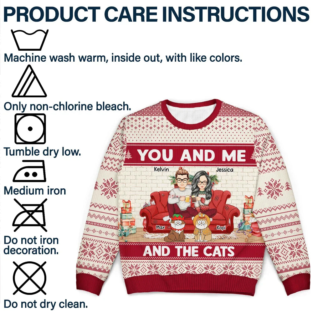 You And Me And The Cats - Personalized Unisex Ugly Sweater