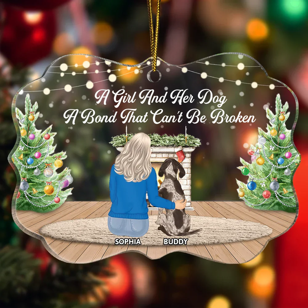 A Girl And Her Dog A Bond That Can't Be Broken Christmas - Personalized Medallion Acrylic Ornament
