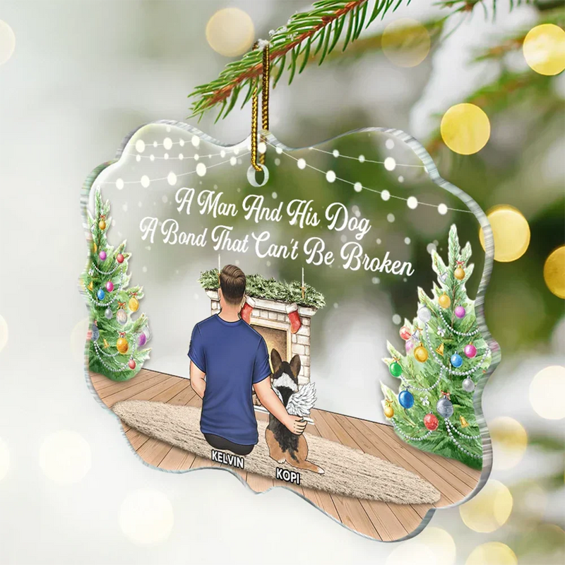 A Girl And Her Dog A Bond That Can't Be Broken Christmas - Personalized Medallion Acrylic Ornament