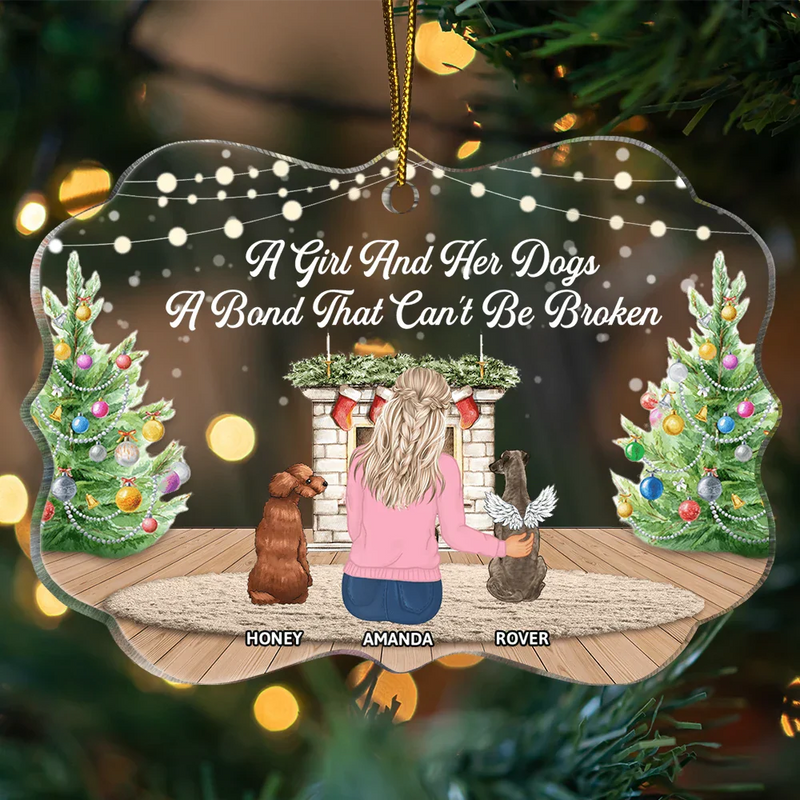 A Girl And Her Dog A Bond That Can't Be Broken Christmas - Personalized Medallion Acrylic Ornament