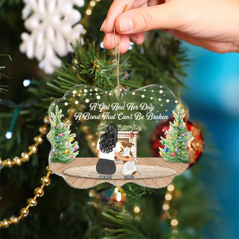 A Girl And Her Dog A Bond That Can't Be Broken Christmas - Personalized Medallion Acrylic Ornament