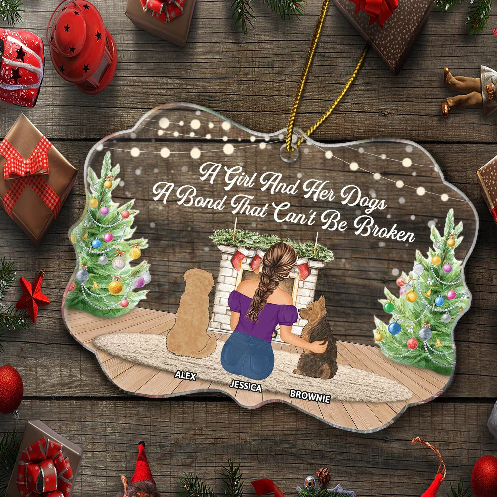 A Girl And Her Dog A Bond That Can't Be Broken Christmas - Personalized Medallion Acrylic Ornament
