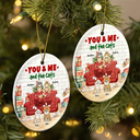 Christmas You And Me And The Cats - Personalized Circle Ceramic Ornament
