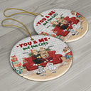 Christmas You And Me And The Cats - Personalized Circle Ceramic Ornament