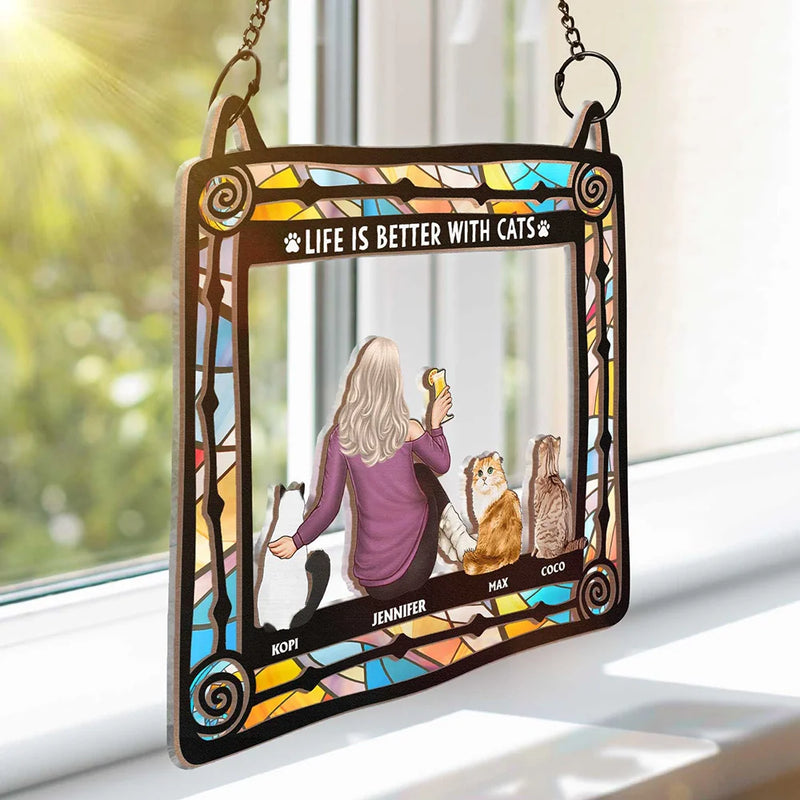 Cat Lovers, Cat Mom, Pet Lovers, Cat Dad - All You Need Is Love And Cats - Personalized Window Hanging Suncatcher Ornament
