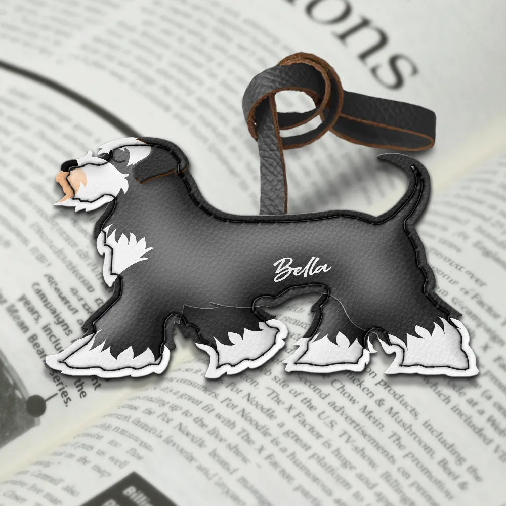 Dog Lovers,Dog Mom,Happy - Schnauzer Shaped, Dog Lovers Charm - Personalized Dog Leather Bag Charm, Keychain