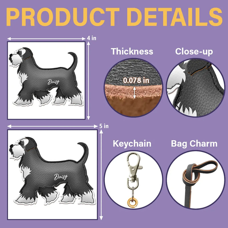 Dog Lovers,Dog Mom,Happy - Schnauzer Shaped, Dog Lovers Charm - Personalized Dog Leather Bag Charm, Keychain
