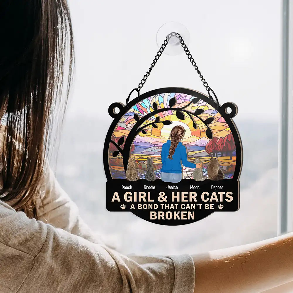 A Girl And Her Dog In A Flower Field A Bond That Can't Be Broken - Personalized Window Hanging Suncatcher Ornament