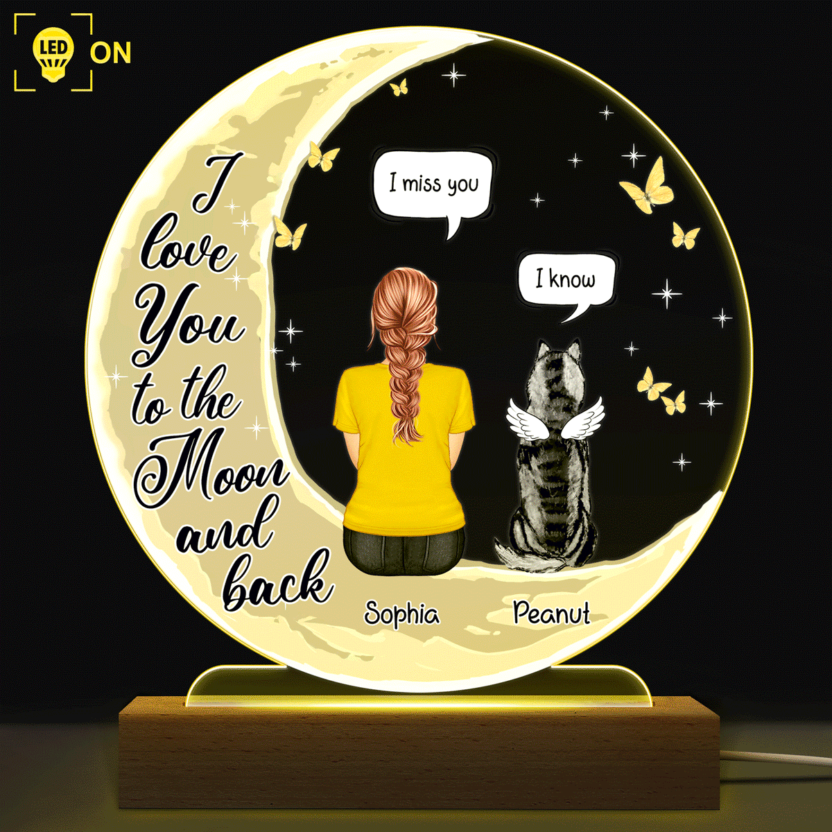 I Miss You Memorial Pet - Personalized Custom 3D Led Light Wooden Base