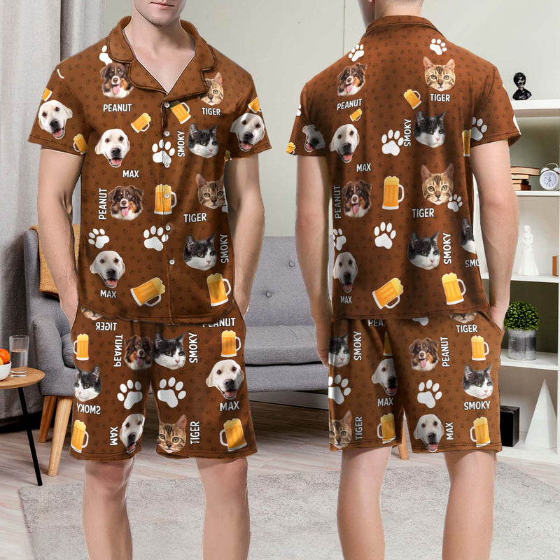 Custom Photo Funny Dog Cat Face - Personalized Custom Short Pajamas Set