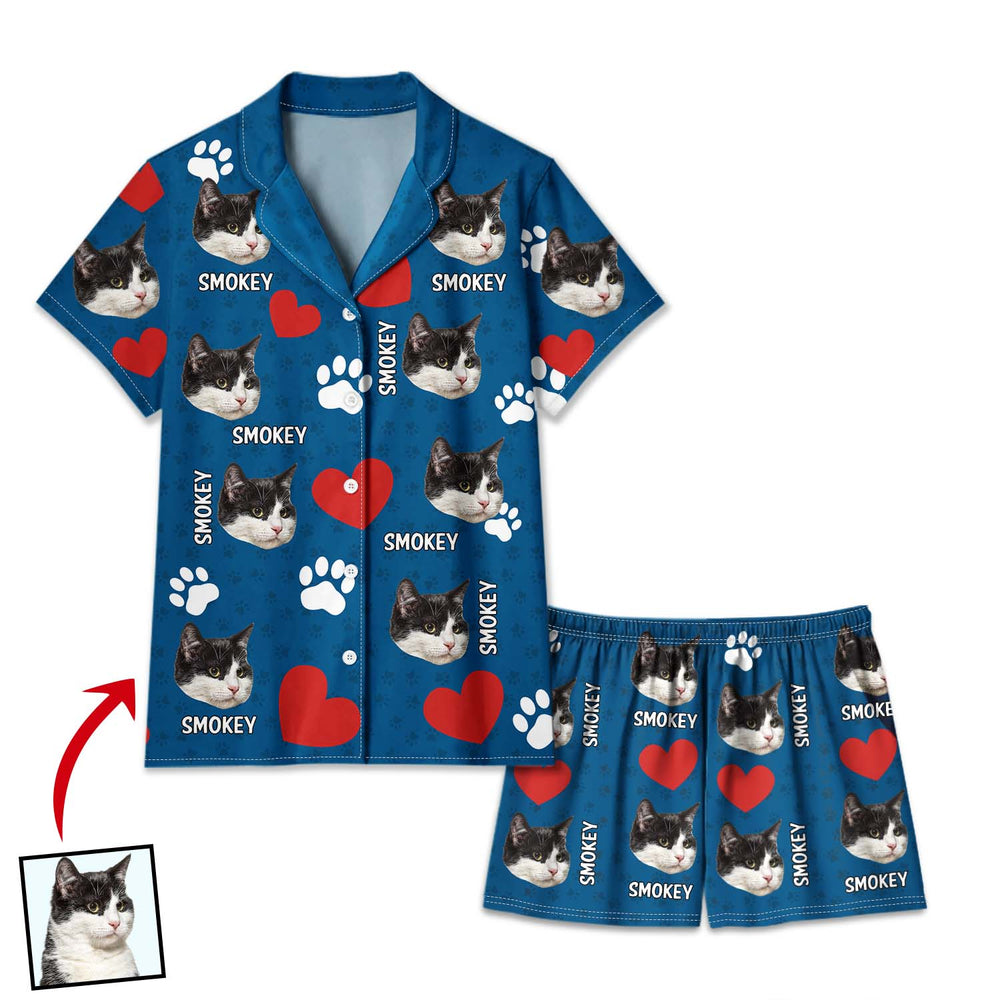 Custom Photo Funny Dog Cat Face - Personalized Custom Short Pajamas Set