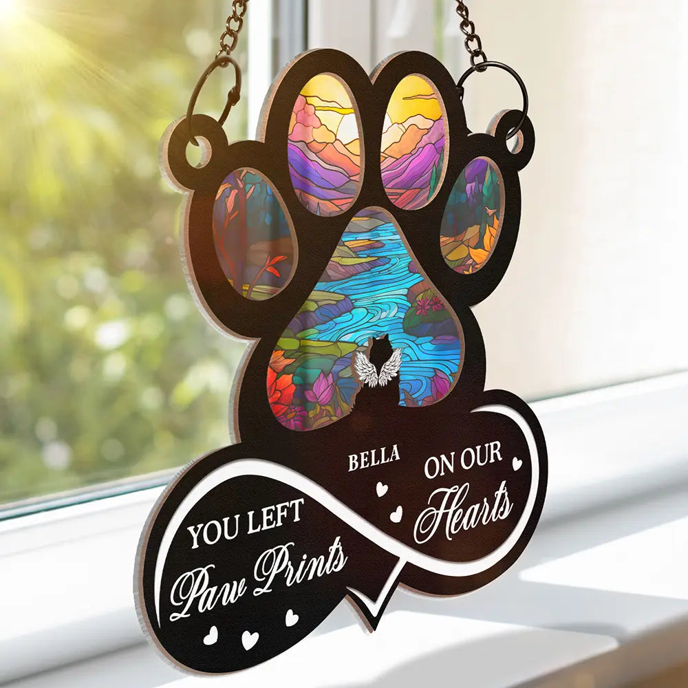 Forever In My Heart Always Loved Pet Memorial - Personalized Window Hanging Suncatcher Ornament