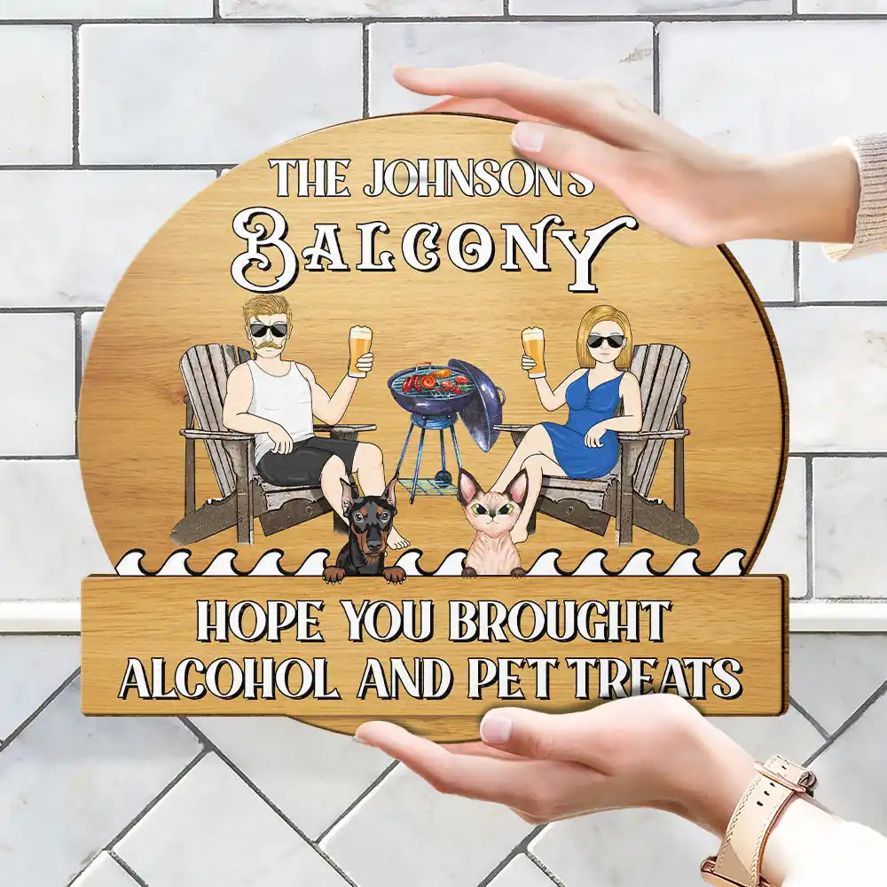 Pet Lovers,Pet Couple,Patio,Poolside - Couple Pool & Patio Bar Hope You Brought Alcohol & Dog Treats - Personalized Custom Shaped Wood Sign