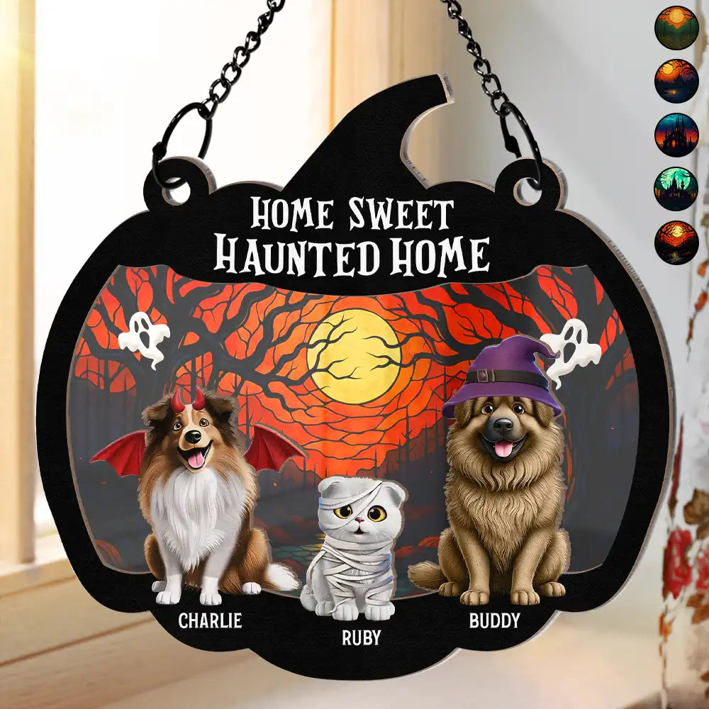Home Sweet Haunted Home Pet Halloween - Personalized Window Hanging Suncatcher Ornament