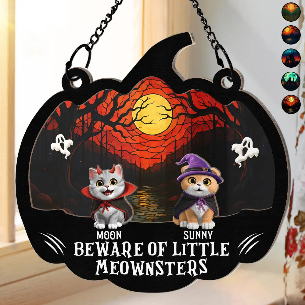 Funny Beware Of Little Woofsters & Meownsters - Personalized Window Hanging Suncatcher Ornament