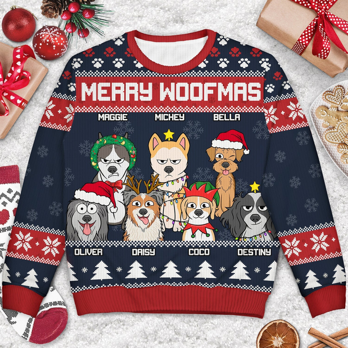 Feliz Navidog Funny - Personalized Unisex Ugly Sweater