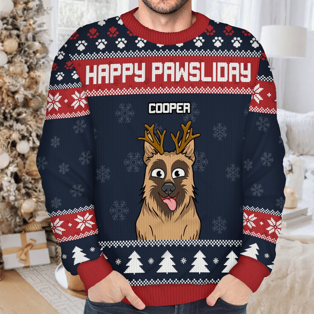 Feliz Navidog Funny - Personalized Unisex Ugly Sweater