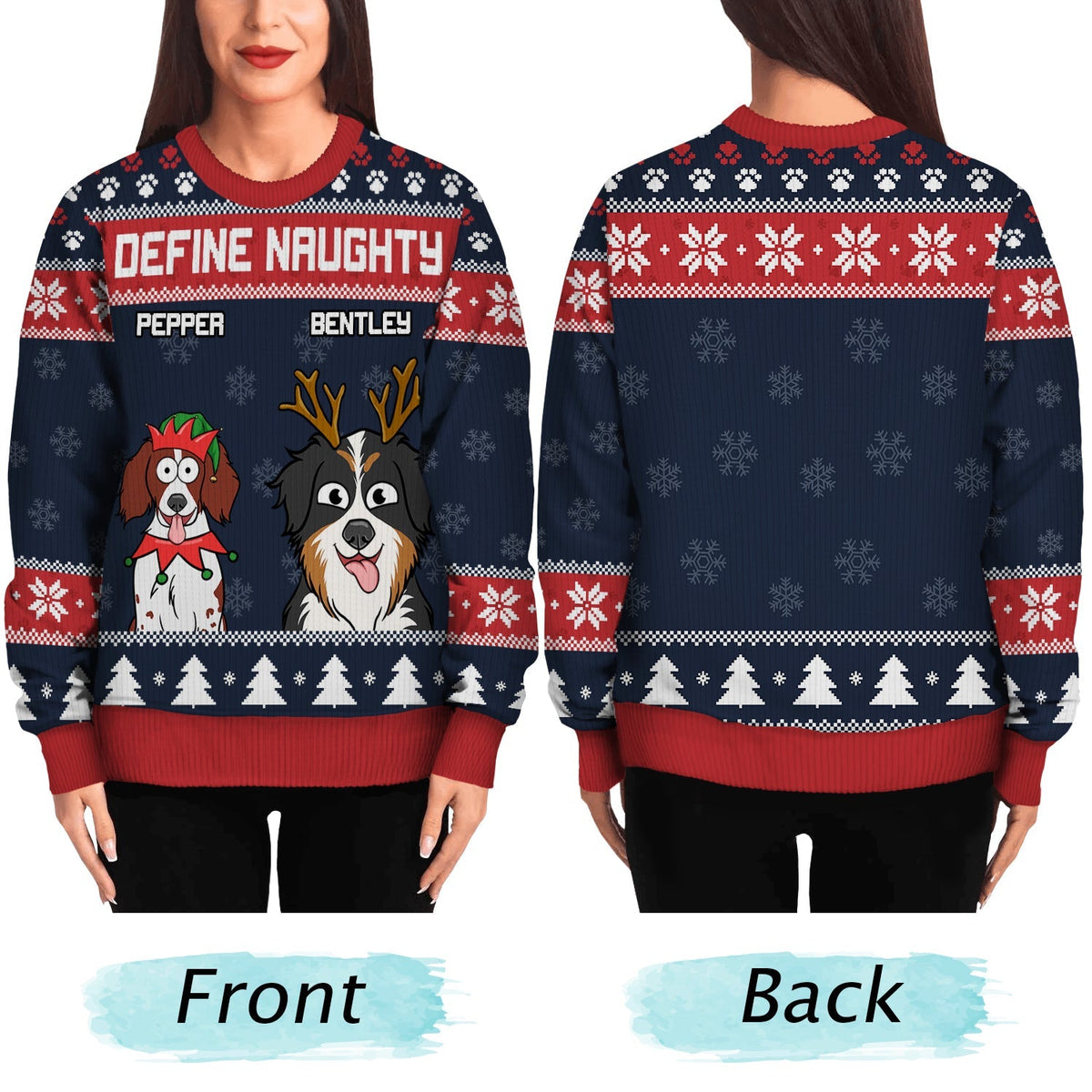 Feliz Navidog Funny - Personalized Unisex Ugly Sweater
