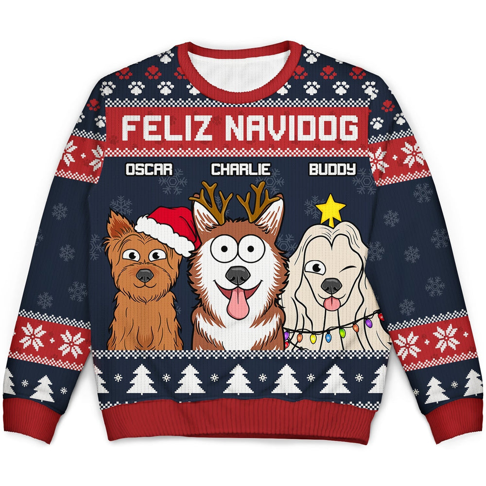 Feliz Navidog Funny - Personalized Unisex Ugly Sweater