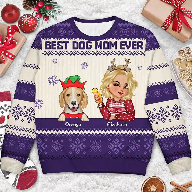 Best Dog Mom Ever Xmas - Personalized Unisex Ugly Sweater