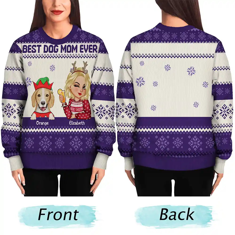 Best Dog Mom Ever Xmas - Personalized Unisex Ugly Sweater