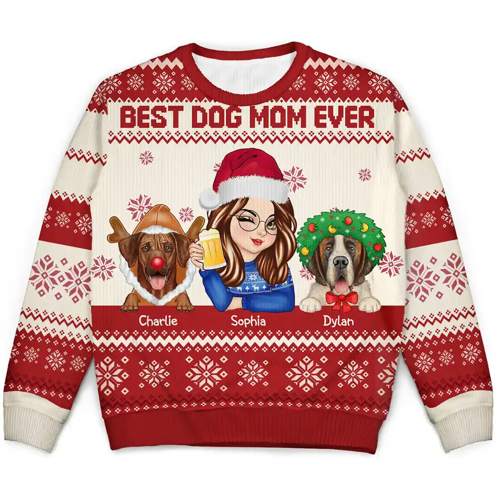 Best Dog Mom Ever Xmas - Personalized Unisex Ugly Sweater