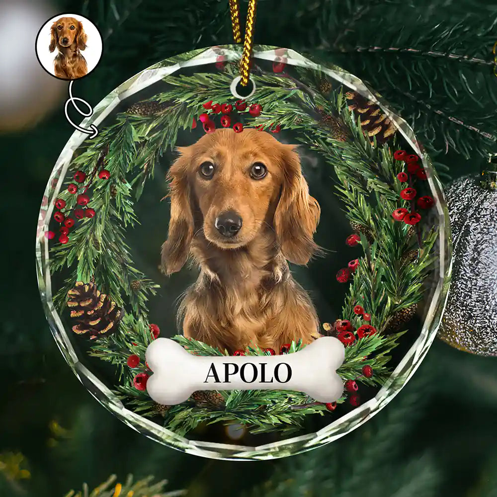 Custom Photo Lovely Pet Face - Personalized Circle Glass Ornament