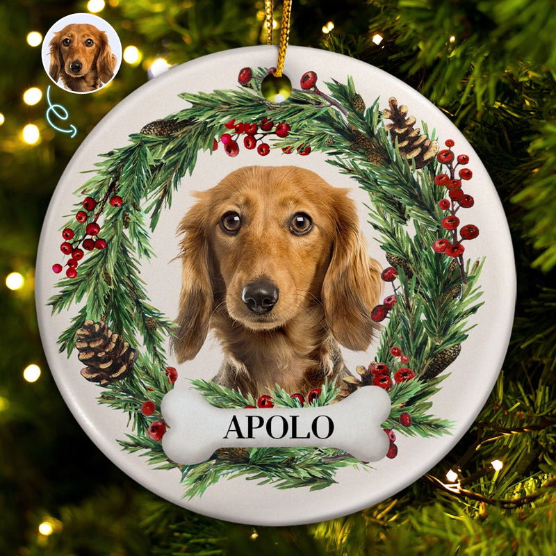 Custom Photo Lovely Pet Face - Pet Memorial - Personalized Circle Ceramic Ornament