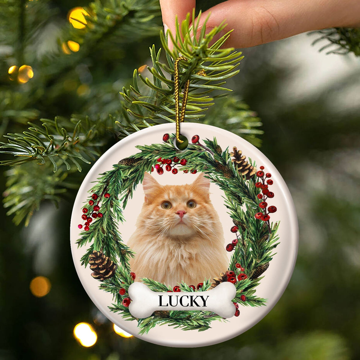 Custom Photo Lovely Pet Face - Pet Memorial - Personalized Circle Ceramic Ornament