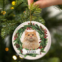 Custom Photo Lovely Pet Face - Pet Memorial - Personalized Circle Ceramic Ornament