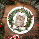 Custom Photo Lovely Pet Face - Pet Memorial - Personalized Circle Ceramic Ornament
