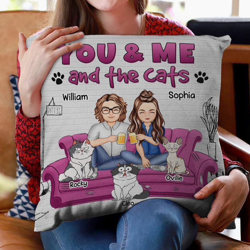 You And Me And The Cats - Personalized Pillow